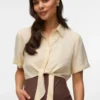 Cropped Fit Shirt Collar Top