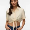 Cropped Fit Shirt Collar Top