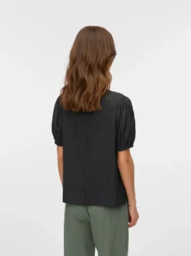 Regular Fit Round Neck Elasticated Cuffs Balloon Sleeves Top