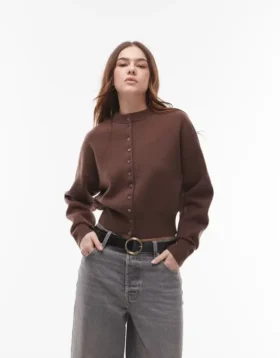 Topshop Knitted Compact Fitted Waist Cardi