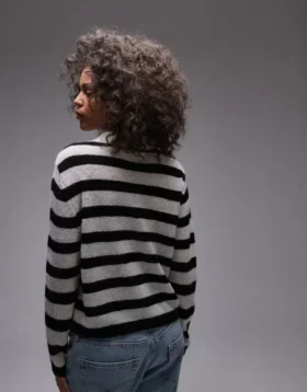 Topshop Knitted Light Weight Stripe Polo