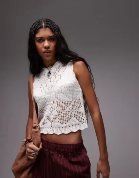 Topshop Knitted Scallop Edge Stitchy Tank Top