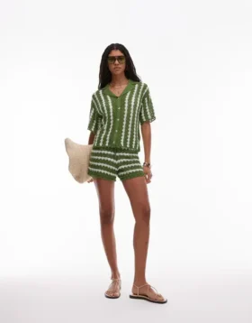 Topshop Knitted Stitchy Stripe Co-Ord Shirt