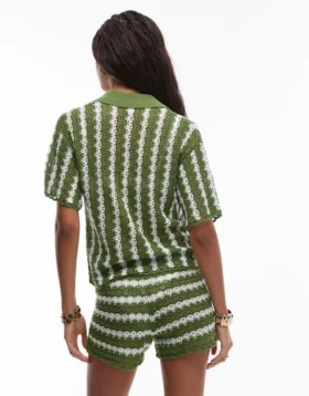 Topshop Knitted Stitchy Stripe Co-Ord Shirt